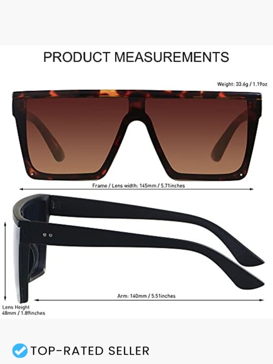 Square Oversized Sunglasses Flat Top Shield Large UV Protection Unisex Shades main image 7